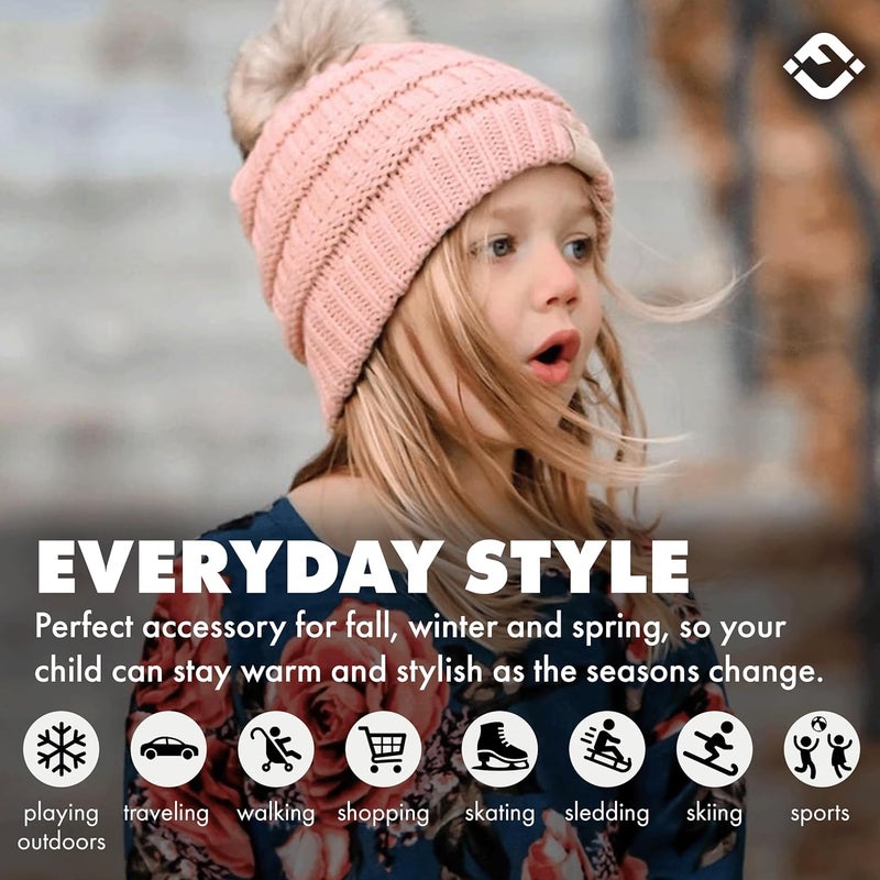 Funky Junque Toddler Pom Beanie – Kids Winter Hat for Ages 1–4, Baby Boy & Girl Knit Beanies, Warm Cozy Knit Snow Hats - Image 2